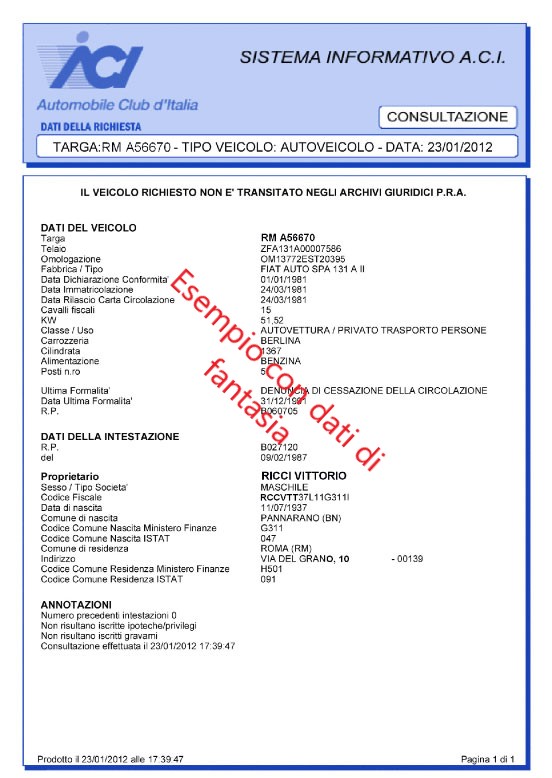 Modulo Di Richiesta Visura Targhe